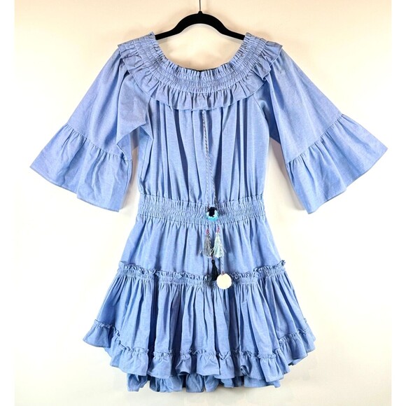 Anthropologie Misa Womens Dress Blue Masha Mini Off Shoulder Tiered Boho Small - Picture 2 of 13